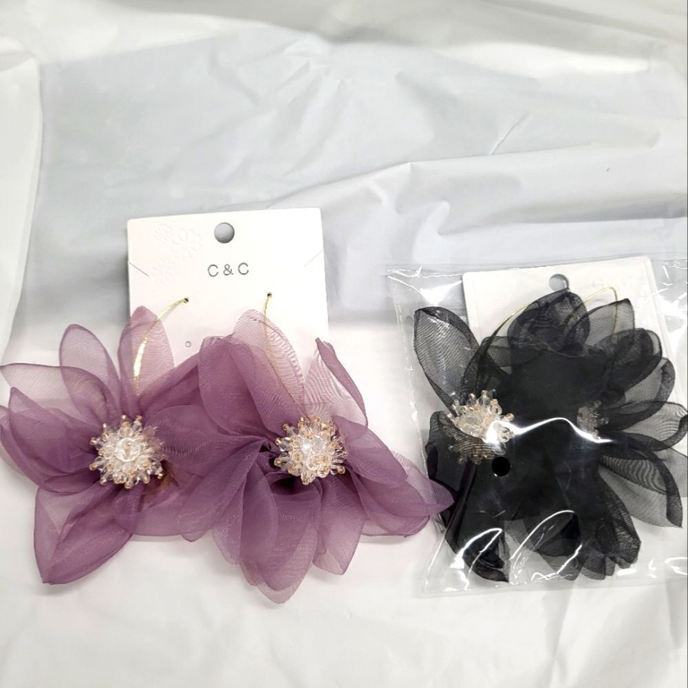 Korean Style Fabric Pendant Earrings  2 pair